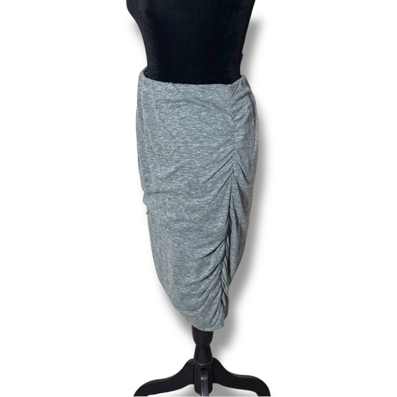 Old Navy Heather Gray Ruched Midi Bodycon Stretch Elastic High Waist Comfy Skirt - Picture 4 of 15